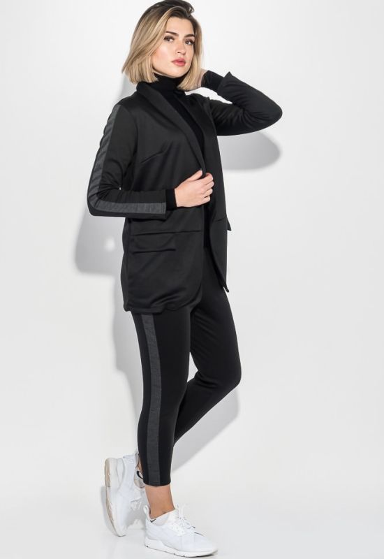 Костюм жіночий брюки піджак з контрастною смугою 72PD203 (чорний/грифельний)