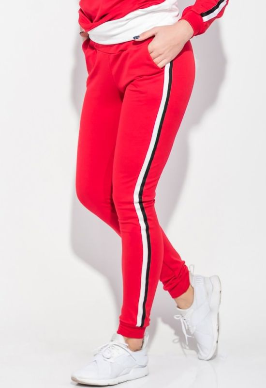 Костюм спортивний жіночий з великим текстовим принтом на спині 74PD363 (червоний)