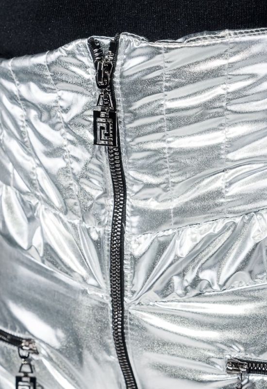 Костюм женский теплый оттенки металлик с мехом на плечах 69PD1064 (серебряный)