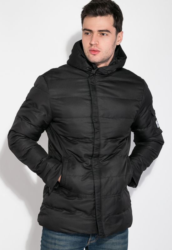Куртка мужская с нашивкой и капюшоном 183V001 (черный)
