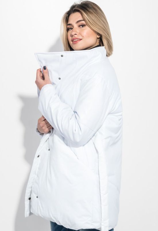 Куртка женкая длинная двухфактурная со вставками экокожи 72PD754 (молочный/белый)