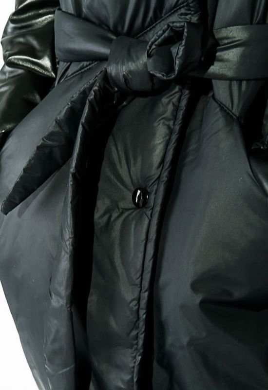 Куртка женкая длинная двухфактурная со вставками экокожи 72PD754 (черный)
