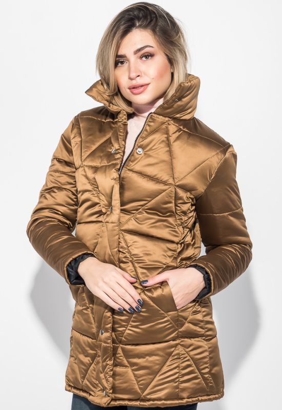 Куртка жіноча на кнопках та блискавці високий комір 68PD503 (гірчичний)