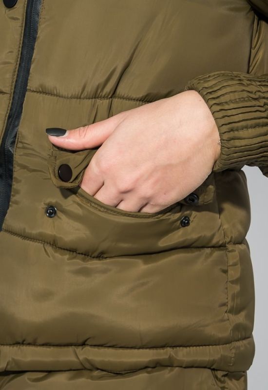 Куртка женская с отстегивающимся низом крупный брелок на рукаве 315V001 (хаки)