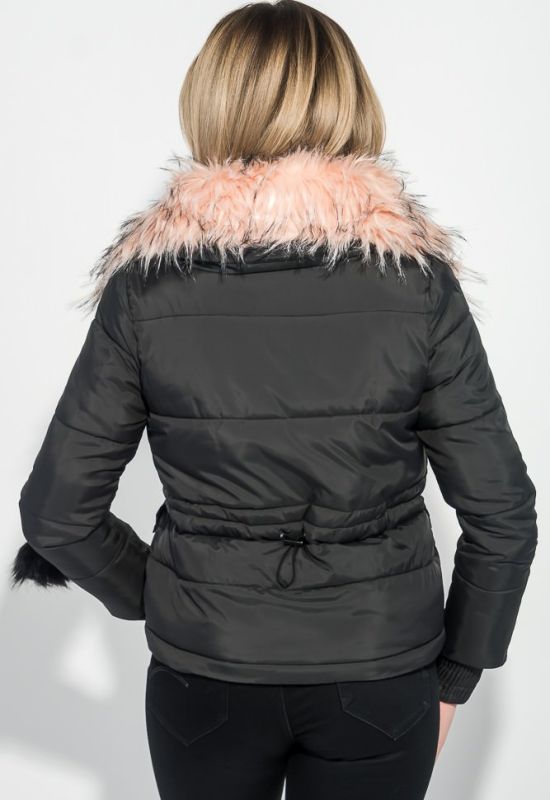 Куртка женская с отстегивающимся низом крупный брелок на рукаве 315V001 (черный)