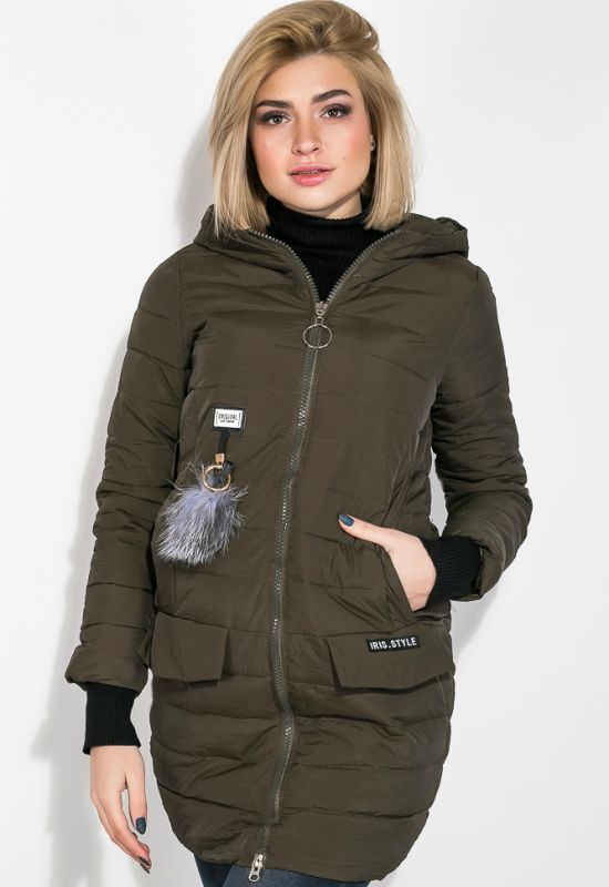 Куртка женская с пушком на кармане 173V001 (хаки)