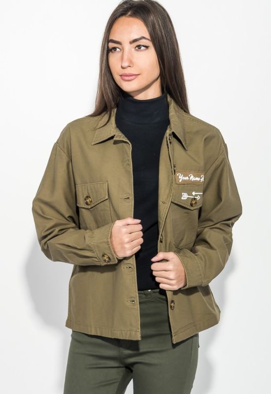 Куртка женская стильная с нашивками 209V001 (хаки)