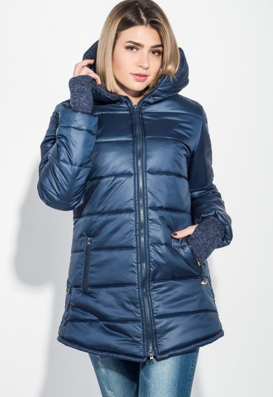 Куртка женская зимняя однотонная на молнии 74PD800 (темно-синий)