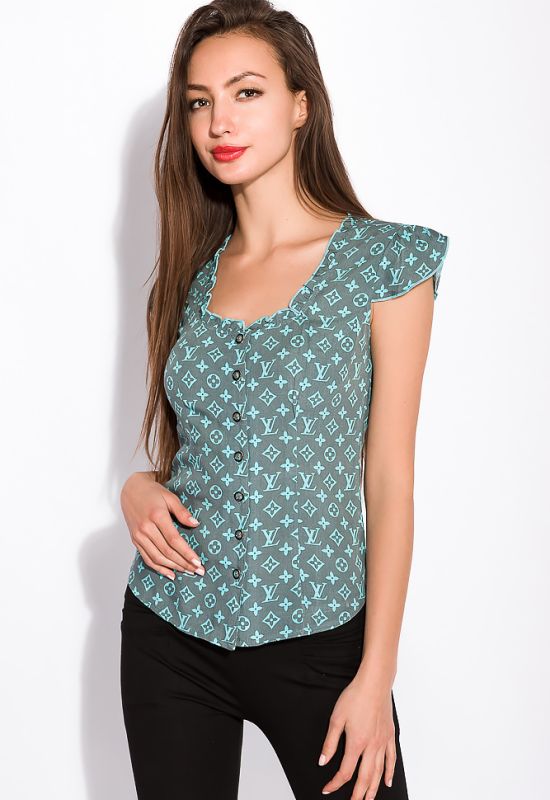 Легкая женская рубашка на пуговицах 118P162 (серый/голубой)