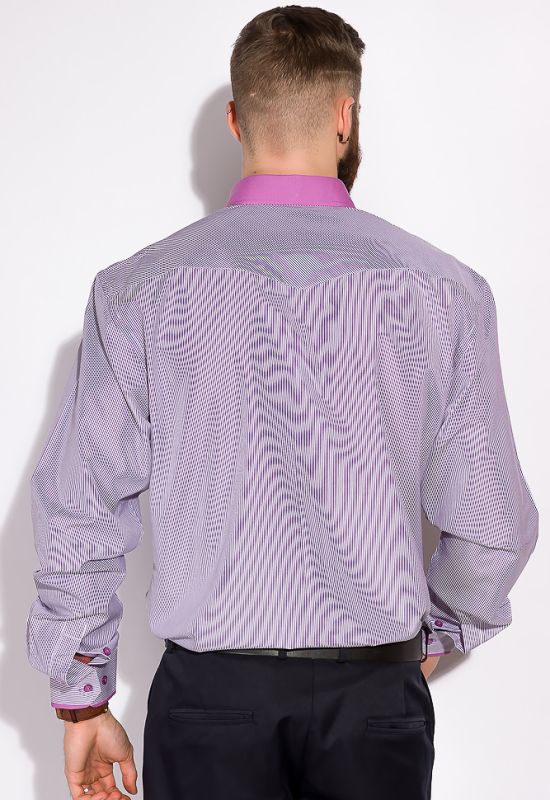 Мужская рубашка с контрастным воротничком 120PAR195-4 (белый/сиреневый)