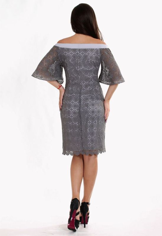 P 0018 Платье коктейльное с рукавами-воланами (серый)