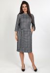 P 0092 B Платье повседневное в клетку с декоративными пуговицами (графитовый)
