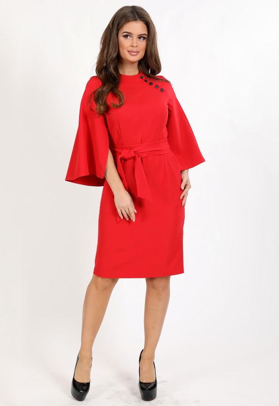 P 0098 Платье деловое с декоративными пуговицами (красный)