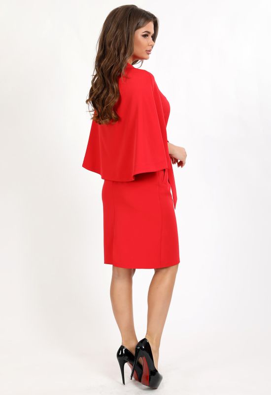 P 0098 Платье деловое с декоративными пуговицами (красный)
