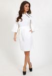 P 0098 Платье деловое с декоративными пуговицами (слоновая кость)