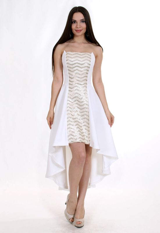 P 0786 Коктейльна сукня на м'якому корсеті з асиметричною спідницею (молочний)