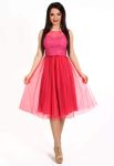 P 0788 Сукня коктейльна зі спідницею із сітки та гіпюровим верхом (малиновий)