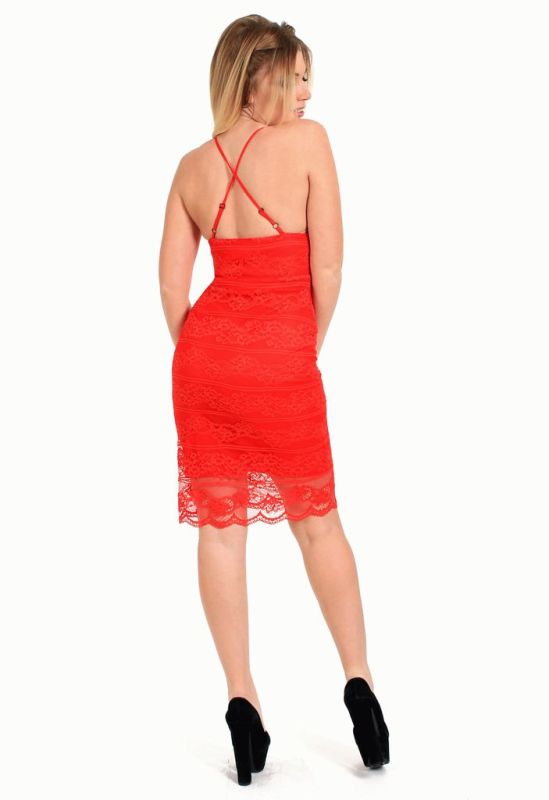 P 0789 Коктельное платье из нежнейшего гипюра и открытой спиной (красный)