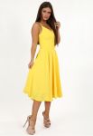 P 0976 Сукня коктейльна на брителях з тканини, що струмує (лимонний)