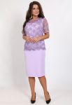 P 0993 A Платье коктейльное с гипюровой имитацией накидки (сиреневый)
