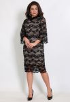 P 1029 Платье коктейльное гипюровое с воротниковой горловиной (черный)