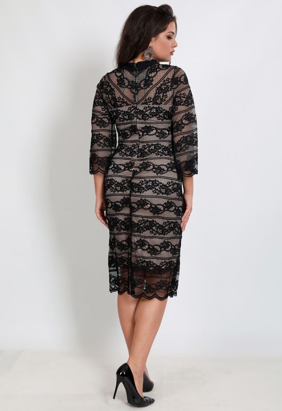 P 1029 Платье коктейльное гипюровое с воротниковой горловиной (черный)