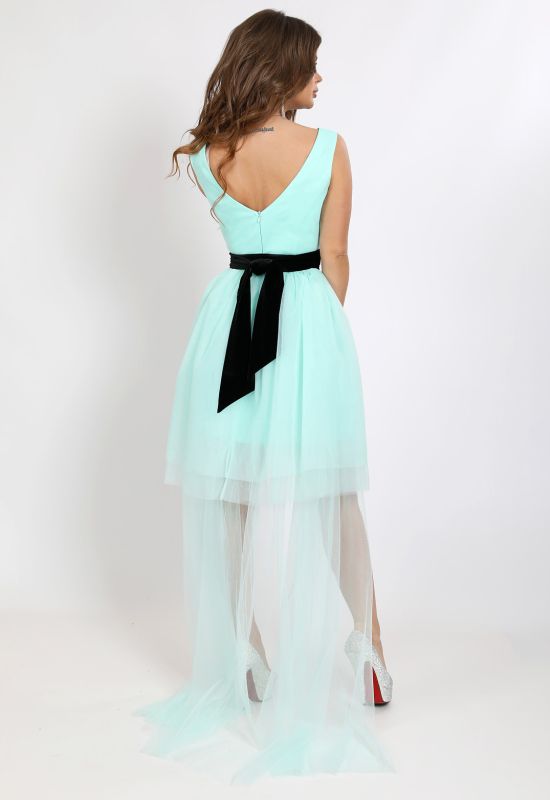 P 1037 Платье коктейльное со съемным шлейфом (мятный)