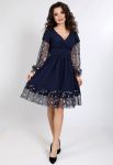 P 1043 Сукня коктейльна з гіпюровими манжетами та декорацією спідниці (темно-синій)