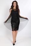 P 1046 Платье коктейльное с имитацией накидки из сетки (черный)