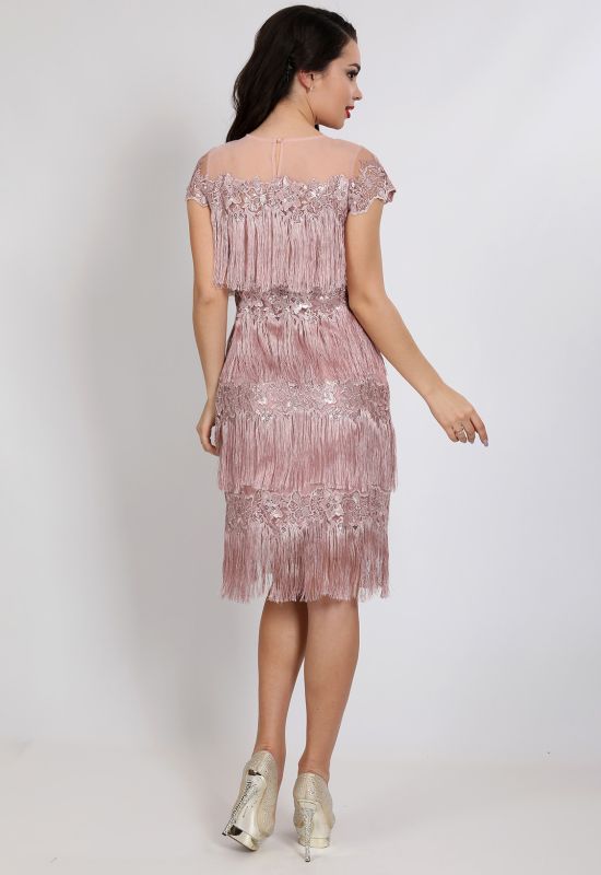 P 1059 Платье коктейльное из бахромы с пайеткой (розовый)