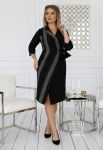 P 1070 Платье коктейльное со вставками из блестящего трикотажа (черный)