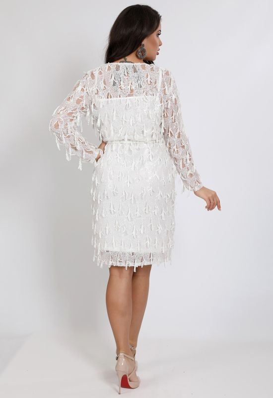 P 2019 Платье коктейльное из пайетки-бахромы (слоновая кость)