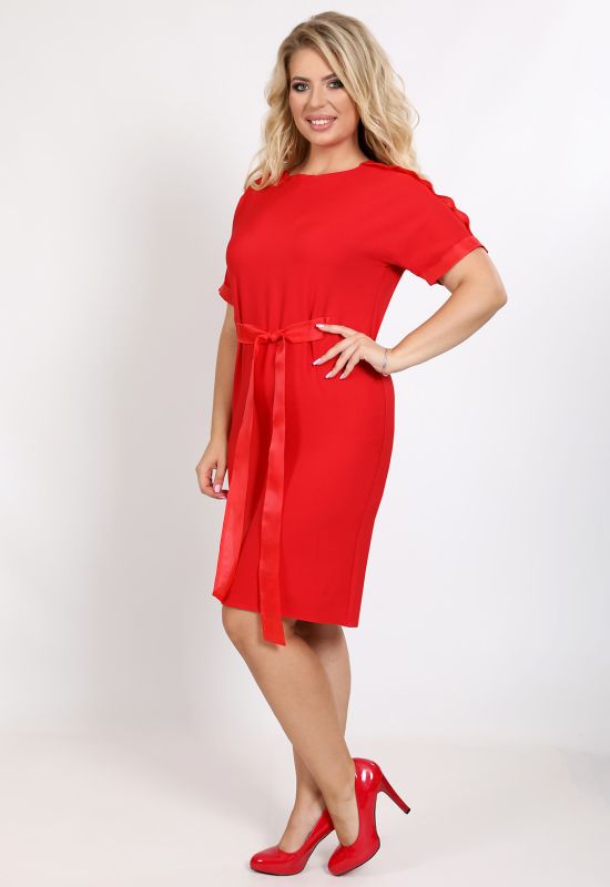 P 2025 Платье коктейльное с поясом (красный)