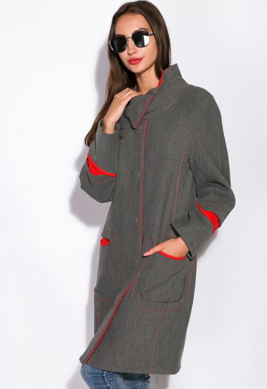Пальто женское 130P003 (серый/красный)