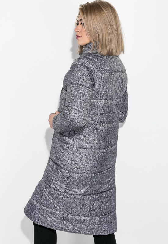 Пальто женское на кнопках теплое принт меланж 69P0978 (графитовый/белый)