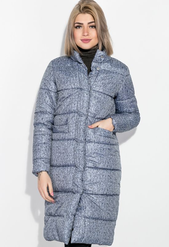 Пальто жіноче на кнопках тепле принт меланж 69P0978 (сизий/білий)