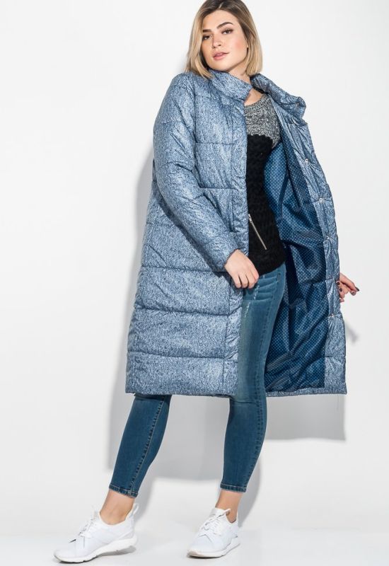 Пальто женское на кнопках теплое принт меланж 69PD978 (синий)