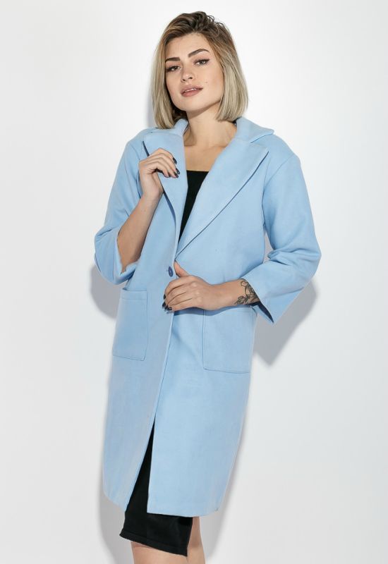 Пальто женское на потайной застежке с карманами 69PD724 (голубой)