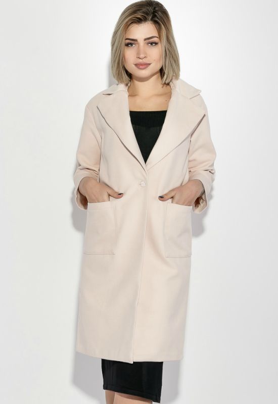 Жіноче пальто на потайній застібці з кишенями 69PD724 (кремовий)