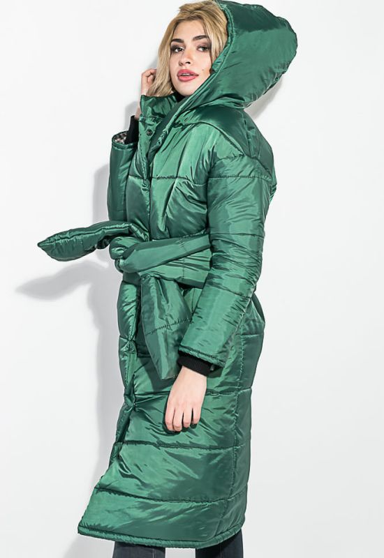 Пальто женское на синтепоне с широким поясом 72PD215 (темно-зеленый)