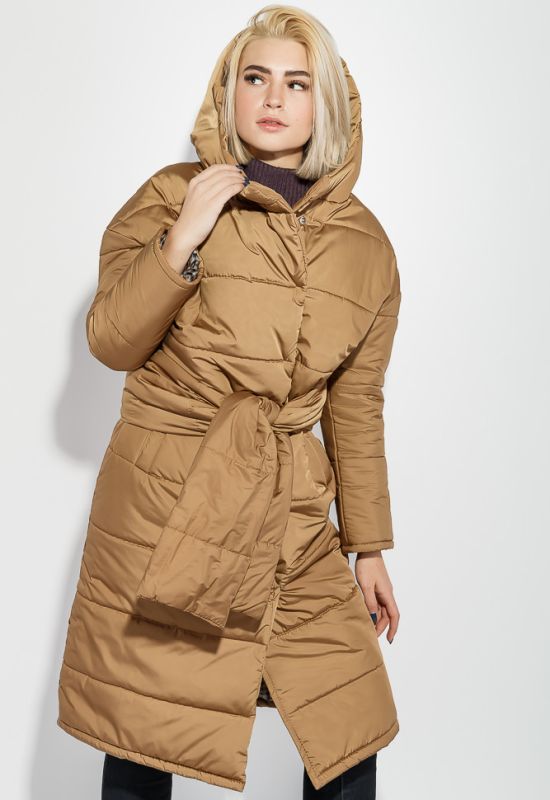 Жіноче пальто на синтепоні з широким поясом 72PD215 (теракотовий)