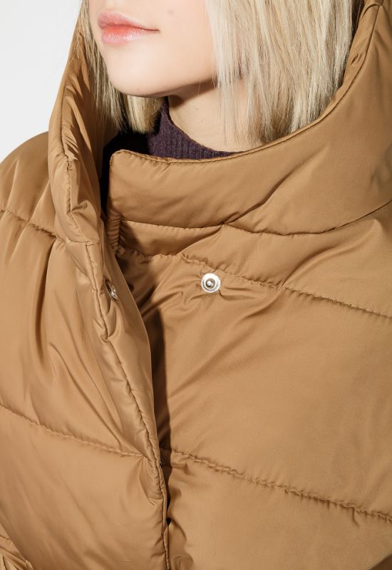 Пальто женское на синтепоне с широким поясом 72PD215 (терракотовый)