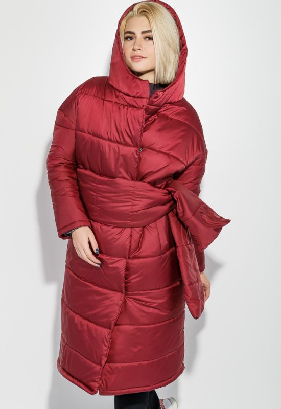 Жіноче пальто на синтепоні з широким поясом 72PD215 (вишневий)