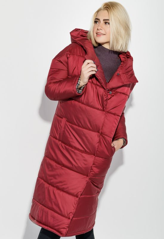 Пальто женское на синтепоне с широким поясом 72PD215 (вишневый)