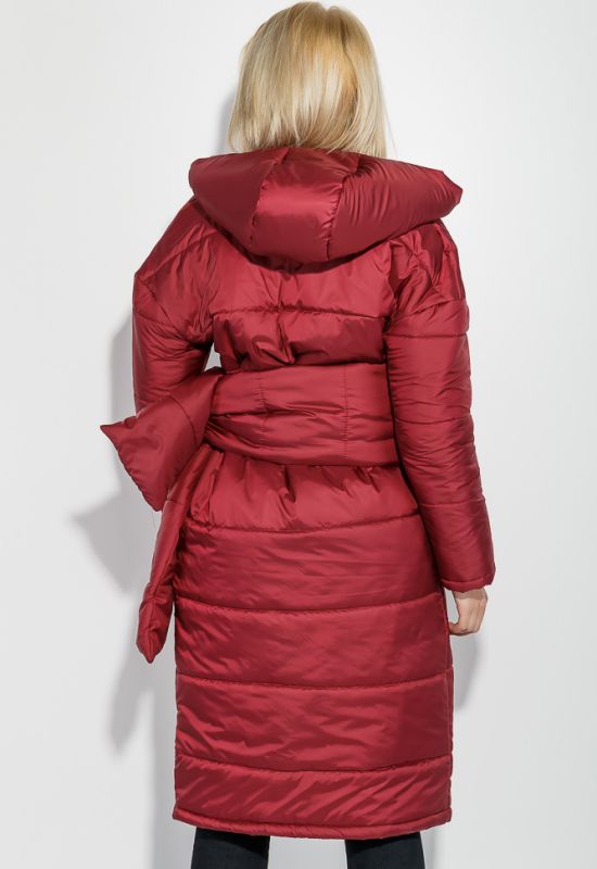 Пальто женское на синтепоне с широким поясом 72PD215 (вишневый)
