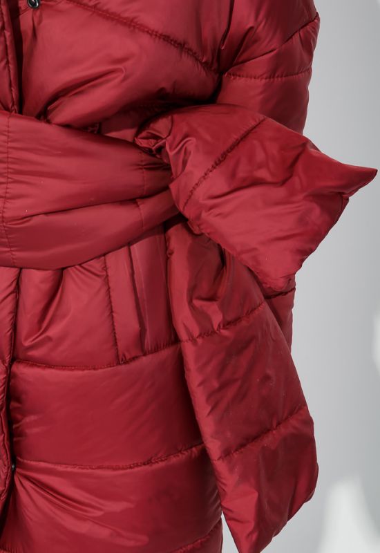 Жіноче пальто на синтепоні з широким поясом 72PD215 (вишневий)