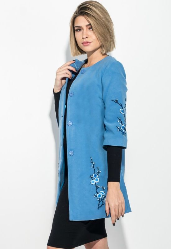 Пальто жіноче нашивки квіткових гілок рукав три чверті 69PD970 (блакитний)