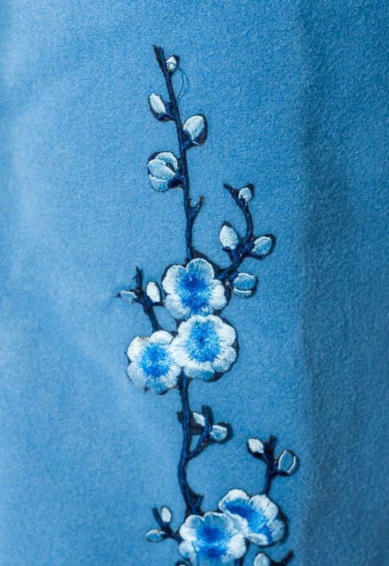 Пальто жіноче нашивки квіткових гілок рукав три чверті 69PD970 (блакитний)