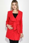 Пальто жіноче однотонне на широкому поясі 69PD499 (червоний)