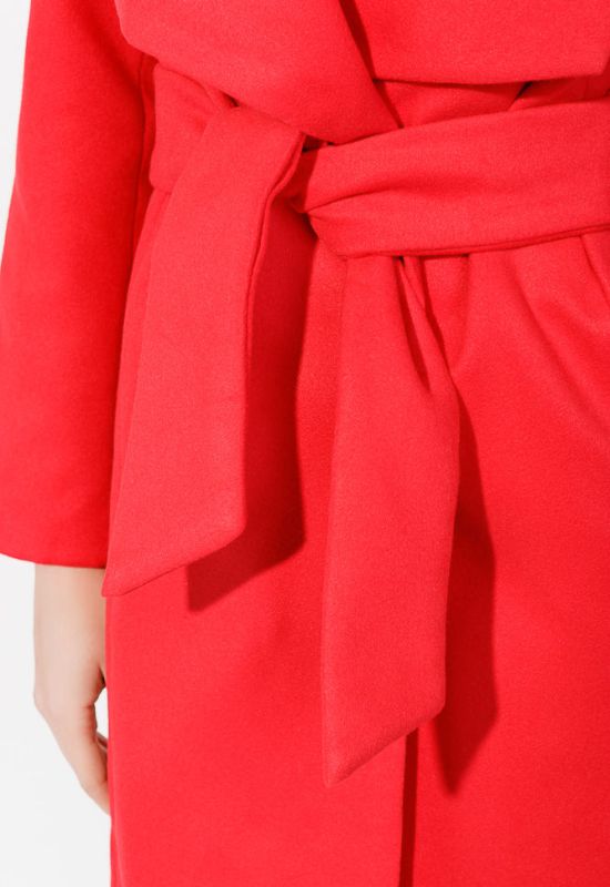Пальто женское однотонное на широком поясе 69PD499 (красный)